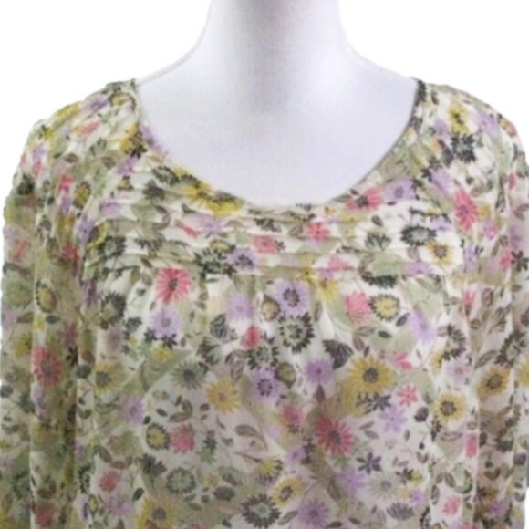 Lc Lauren Conrad Sheer Floral 3/4 Sleeve Blouse Size Large - Picture 2 of 6